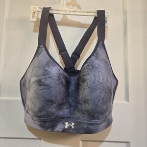 Under Armour UA Continuum Mid Print Sports Bra Women's 1X Activewear Gray Navy